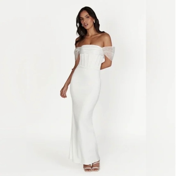 Meshki Everly Off Shoulder Organza Satin Dress-Bridal Gown - Picture 1 of 4